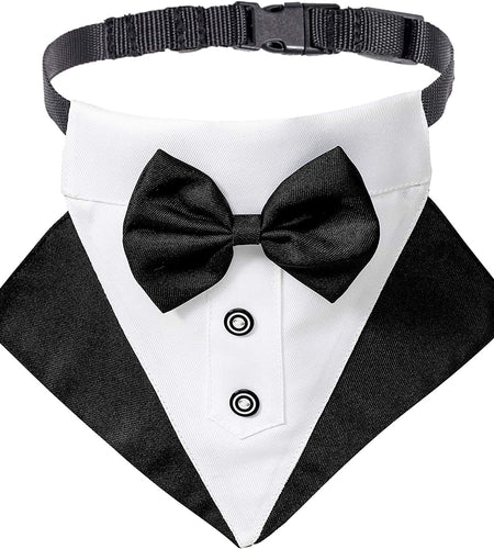 Formal Dog Tuxedo Wedding Dog Bandana Collar Dog Collar with Bow Tie Adjustable Dog Bowtie Collar Bandana for Medium Large Dog Pet (Large, Black&White)