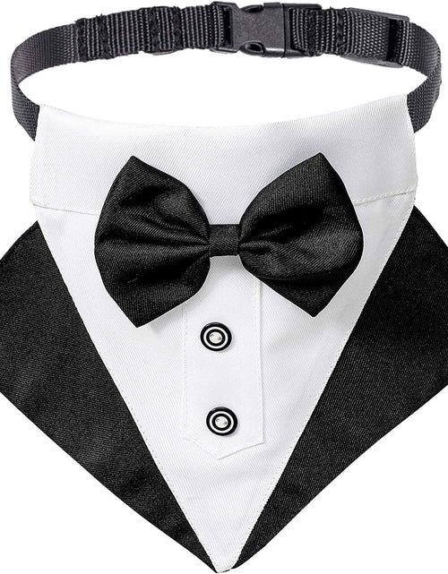 Load image into Gallery viewer, Formal Dog Tuxedo Wedding Dog Bandana Collar Dog Collar with Bow Tie Adjustable Dog Bowtie Collar Bandana for Medium Large Dog Pet (Large, Black&amp;White)
