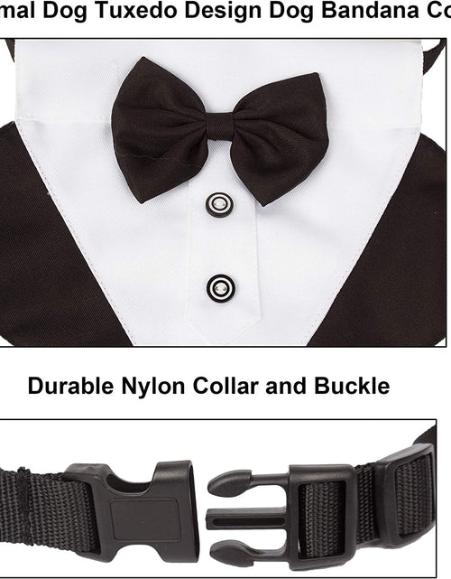 Load image into Gallery viewer, Formal Dog Tuxedo Wedding Dog Bandana Collar Dog Collar with Bow Tie Adjustable Dog Bowtie Collar Bandana for Medium Large Dog Pet (Large, Black&amp;White)
