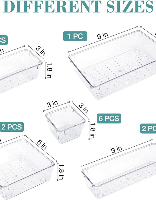 Load image into Gallery viewer, 16 PCS Drawer Organizer Set, 5 Varied Size Bathroom and Kitchen Drawer Cabinet Organizer Trays, Clear Storage Bins for Makeup, Jewelry, Utensils and Gadgets
