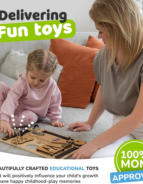 Load image into Gallery viewer, Sensory Busy Board for Toddlers, Premium Wooden Toddler Busy Board for 1 2 3 Year Old with 10 Educational Activities for Fine Motor Skills, Fidget Activity Toy for Travel
