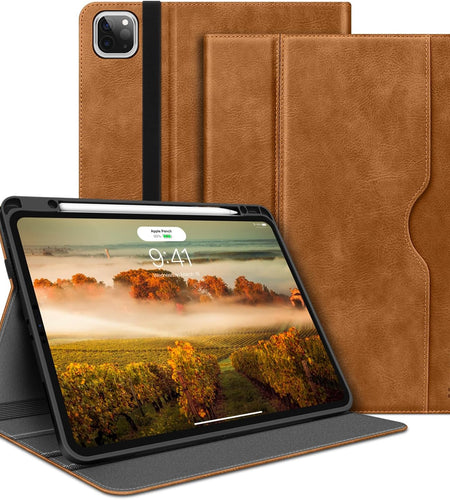 HOLIMET Ipad Pro 12.9 Case 2022 6Th/5Th/4Th/3Rd Generation Case 2021 2020 2018 with Pencil Holder Pocket Strap Folio Stand Cover Soft TPU Back Shockproof, Auto Sleep/Wake,Vegan Leather