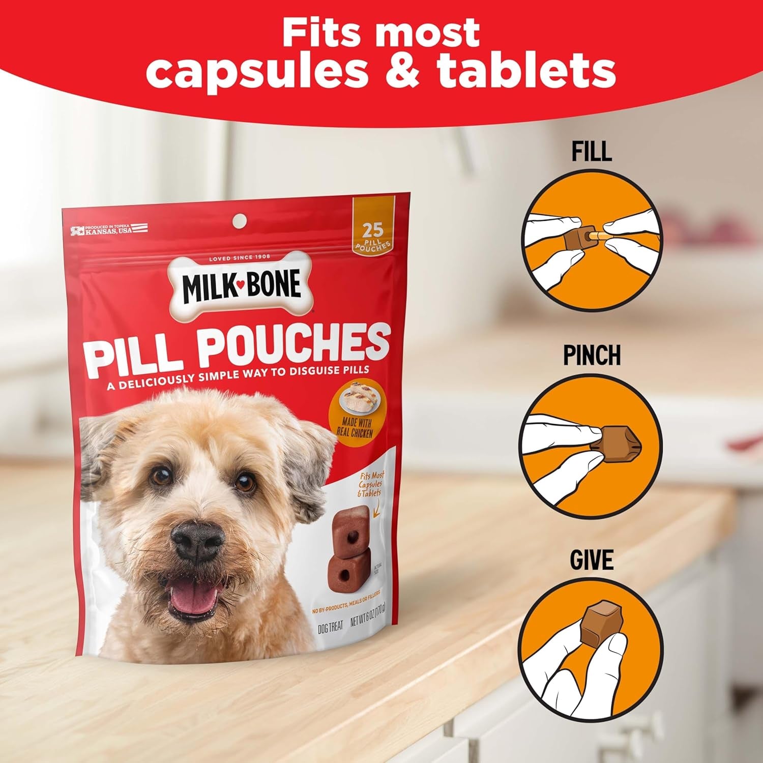 Pill Pouches Dog Treats, Real Chicken Flavor, 6 Ounce (Pack of 5)