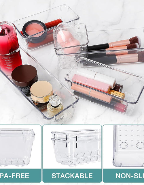 Load image into Gallery viewer, 16 PCS Drawer Organizer Set, 5 Varied Size Bathroom and Kitchen Drawer Cabinet Organizer Trays, Clear Storage Bins for Makeup, Jewelry, Utensils and Gadgets
