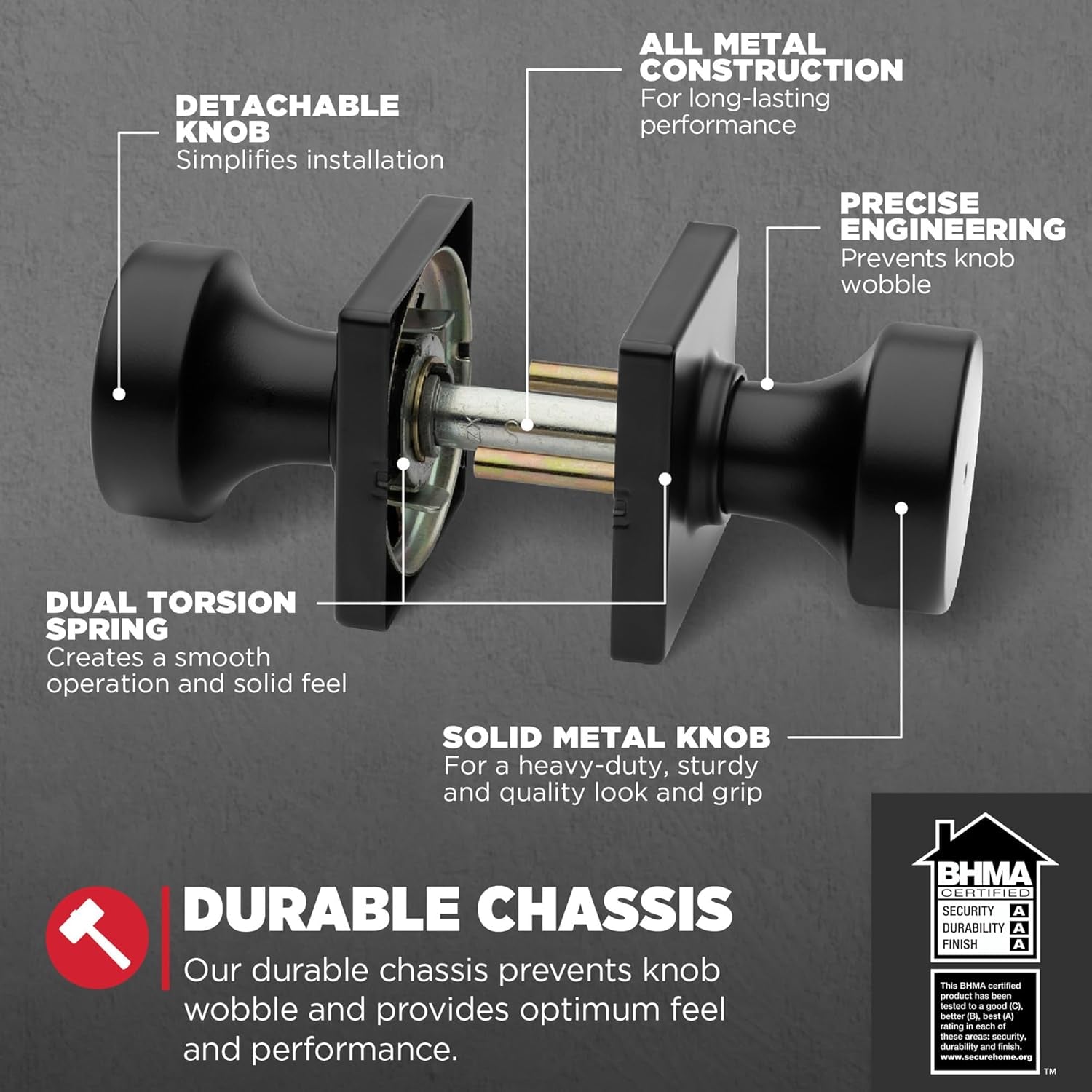 97300-939 Pismo Privacy Square Modern Door Knob, Matte Black