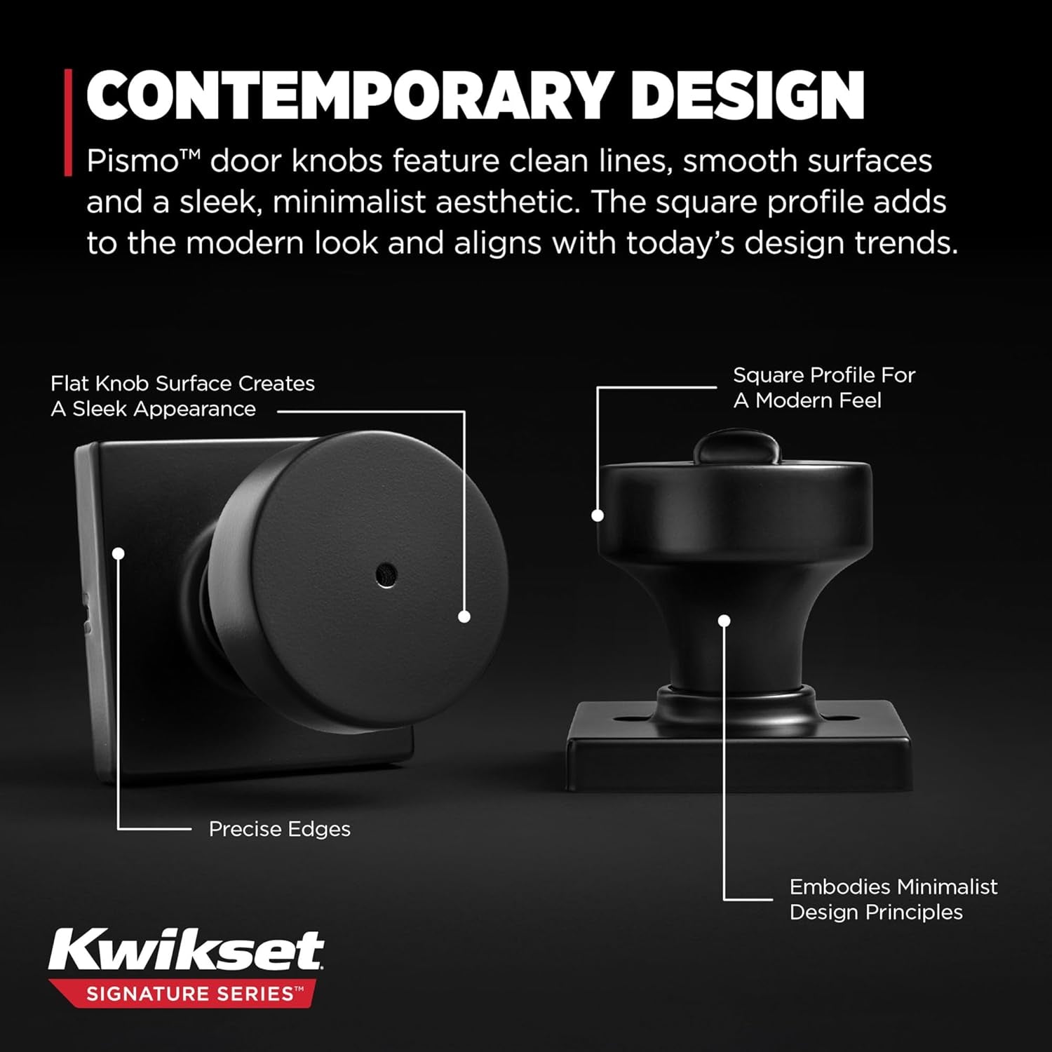 97300-939 Pismo Privacy Square Modern Door Knob, Matte Black