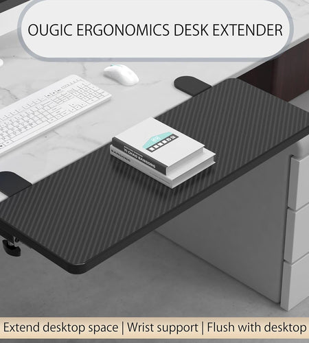 OUGIC Ergonomics Desk Extender Tray, 29.5"X9.5" Punch-Free Clamp On, Foldable Keyboard Drawer Tray, Table Mount Arm Wrist Rest Shelf, Computer Elbow Arm Support