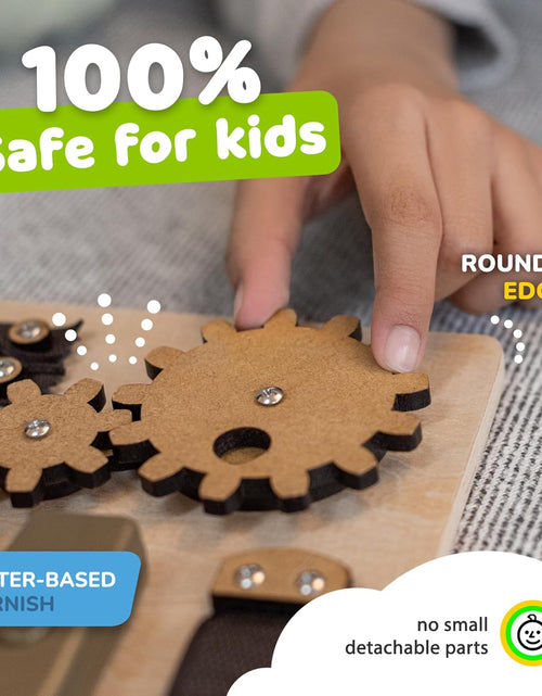 Load image into Gallery viewer, Sensory Busy Board for Toddlers, Premium Wooden Toddler Busy Board for 1 2 3 Year Old with 10 Educational Activities for Fine Motor Skills, Fidget Activity Toy for Travel
