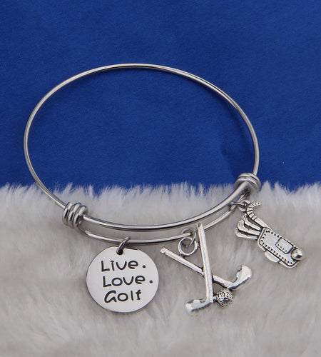 Golf Bracelet Live Love Golf Expandable Charm Bracelet Golf Jewelry Gift for Golf Lover/Golf Club/Golf Team