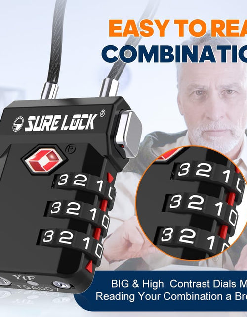 Load image into Gallery viewer, TSA Approved Luggage Locks – 3-Digit Combination Cable Lock with Red Indicator, Large Dial &amp; Easy-Press Button for Suitcases and Backpacks – Multi-Pack &amp; Color Options
