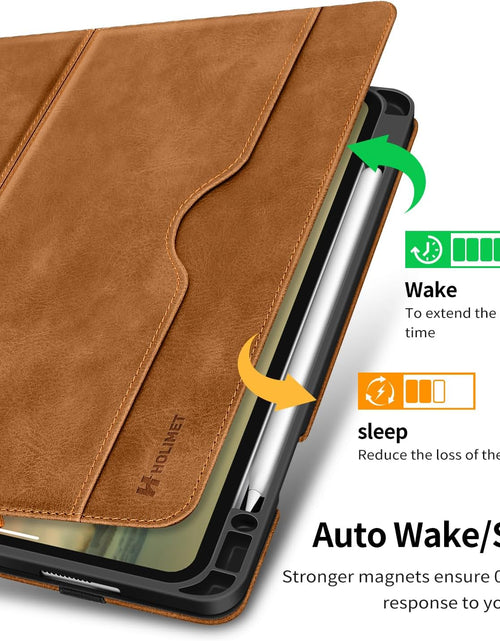 Load image into Gallery viewer, HOLIMET Ipad Pro 12.9 Case 2022 6Th/5Th/4Th/3Rd Generation Case 2021 2020 2018 with Pencil Holder Pocket Strap Folio Stand Cover Soft TPU Back Shockproof, Auto Sleep/Wake,Vegan Leather

