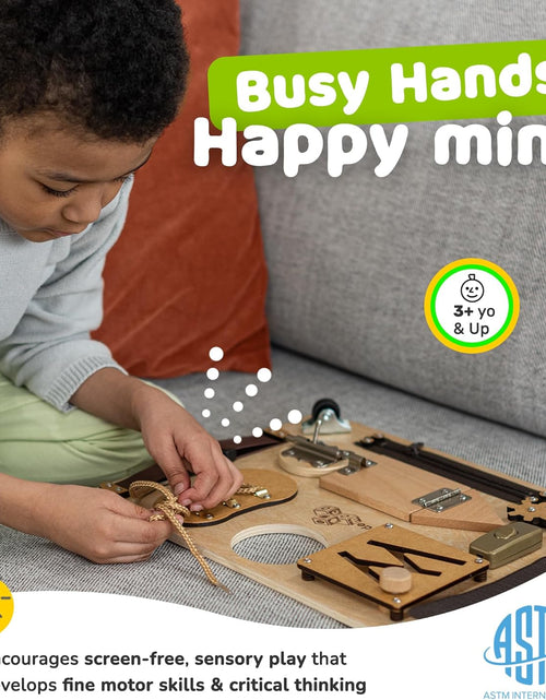 Load image into Gallery viewer, Sensory Busy Board for Toddlers, Premium Wooden Toddler Busy Board for 1 2 3 Year Old with 10 Educational Activities for Fine Motor Skills, Fidget Activity Toy for Travel
