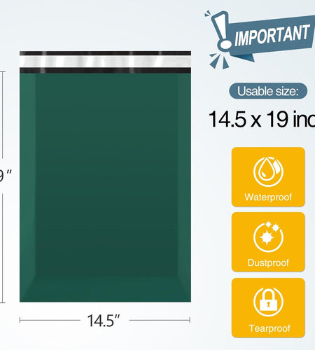 Poly Mailers 14.5X19 Inch 100Pcs Shipping Bags Ultramarine Green Shipping Envelopes Self Seal Mailers Bags Waterproof and Tear-Proof Packaging Bags