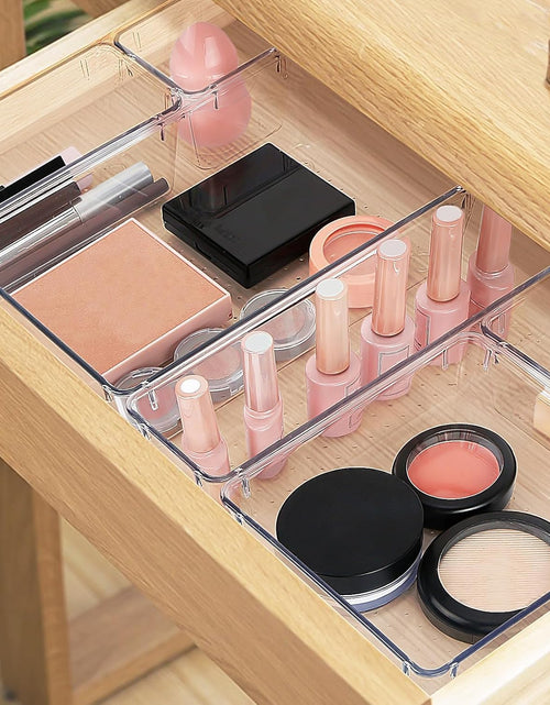 Load image into Gallery viewer, 16 PCS Drawer Organizer Set, 5 Varied Size Bathroom and Kitchen Drawer Cabinet Organizer Trays, Clear Storage Bins for Makeup, Jewelry, Utensils and Gadgets
