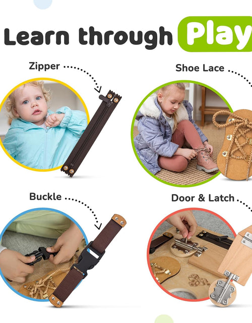 Load image into Gallery viewer, Sensory Busy Board for Toddlers, Premium Wooden Toddler Busy Board for 1 2 3 Year Old with 10 Educational Activities for Fine Motor Skills, Fidget Activity Toy for Travel
