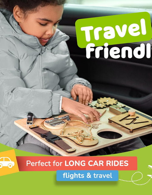 Load image into Gallery viewer, Sensory Busy Board for Toddlers, Premium Wooden Toddler Busy Board for 1 2 3 Year Old with 10 Educational Activities for Fine Motor Skills, Fidget Activity Toy for Travel
