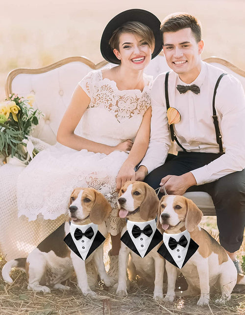 Load image into Gallery viewer, Formal Dog Tuxedo Wedding Dog Bandana Collar Dog Collar with Bow Tie Adjustable Dog Bowtie Collar Bandana for Medium Large Dog Pet (Large, Black&amp;White)
