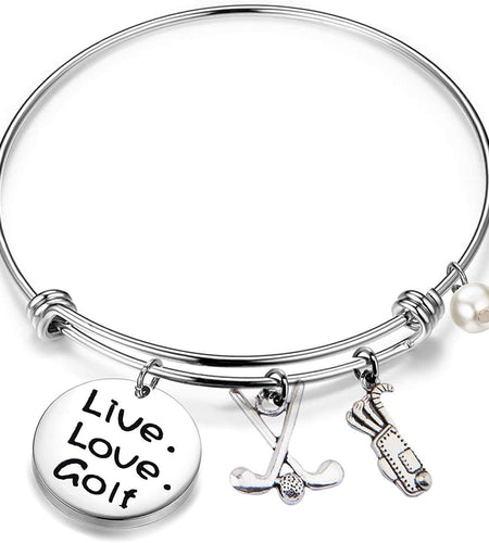 Golf Bracelet Live Love Golf Expandable Charm Bracelet Golf Jewelry Gift for Golf Lover/Golf Club/Golf Team