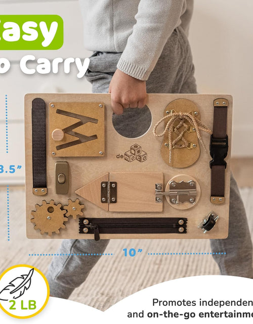 Load image into Gallery viewer, Sensory Busy Board for Toddlers, Premium Wooden Toddler Busy Board for 1 2 3 Year Old with 10 Educational Activities for Fine Motor Skills, Fidget Activity Toy for Travel
