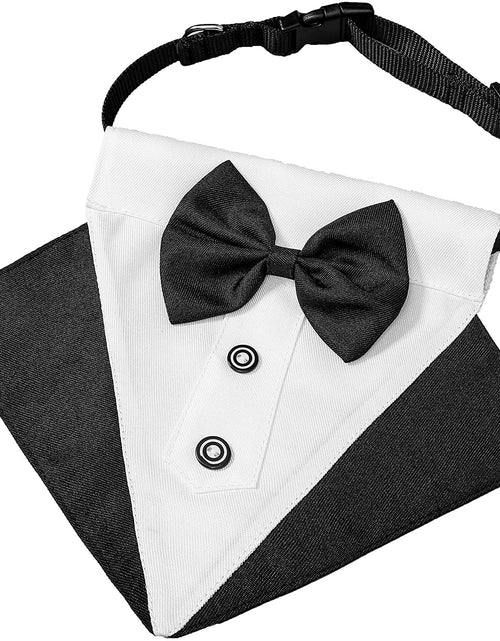 Load image into Gallery viewer, Formal Dog Tuxedo Wedding Dog Bandana Collar Dog Collar with Bow Tie Adjustable Dog Bowtie Collar Bandana for Medium Large Dog Pet (Large, Black&amp;White)
