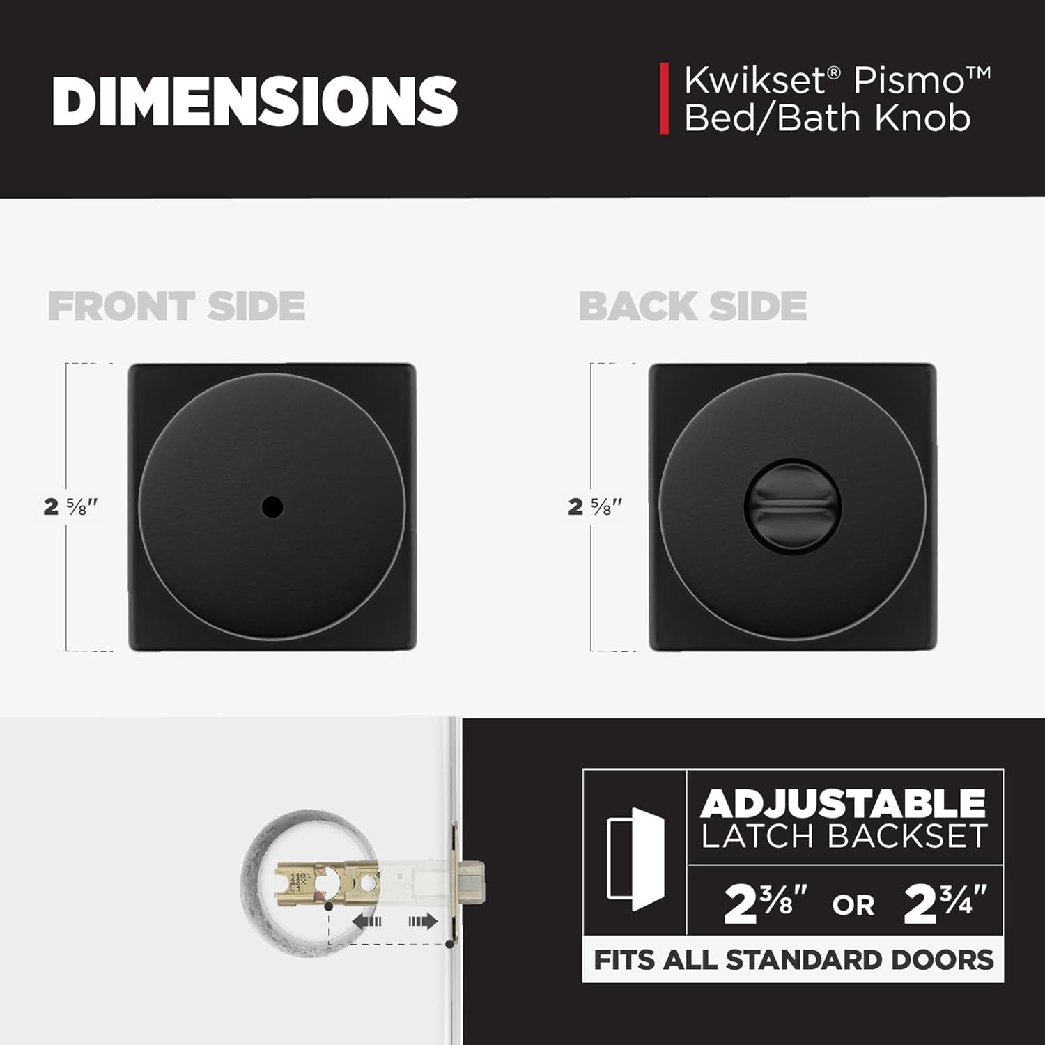97300-939 Pismo Privacy Square Modern Door Knob, Matte Black