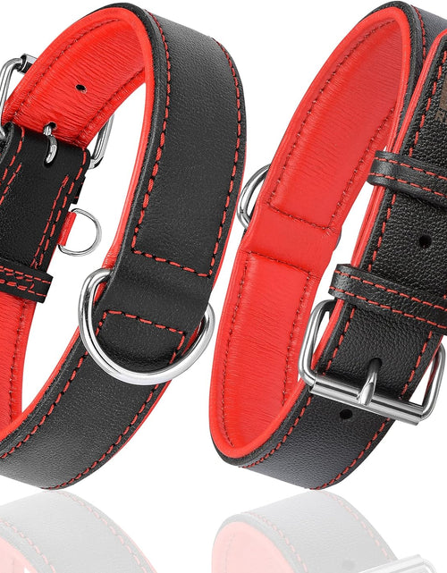 Load image into Gallery viewer, Riparo Genuine Leather Padded Dog Heavy Duty K-9 Adjustable Collar (M: 1” Wide for 14.5” - 17.5” Neck, Black/Red Thread)

