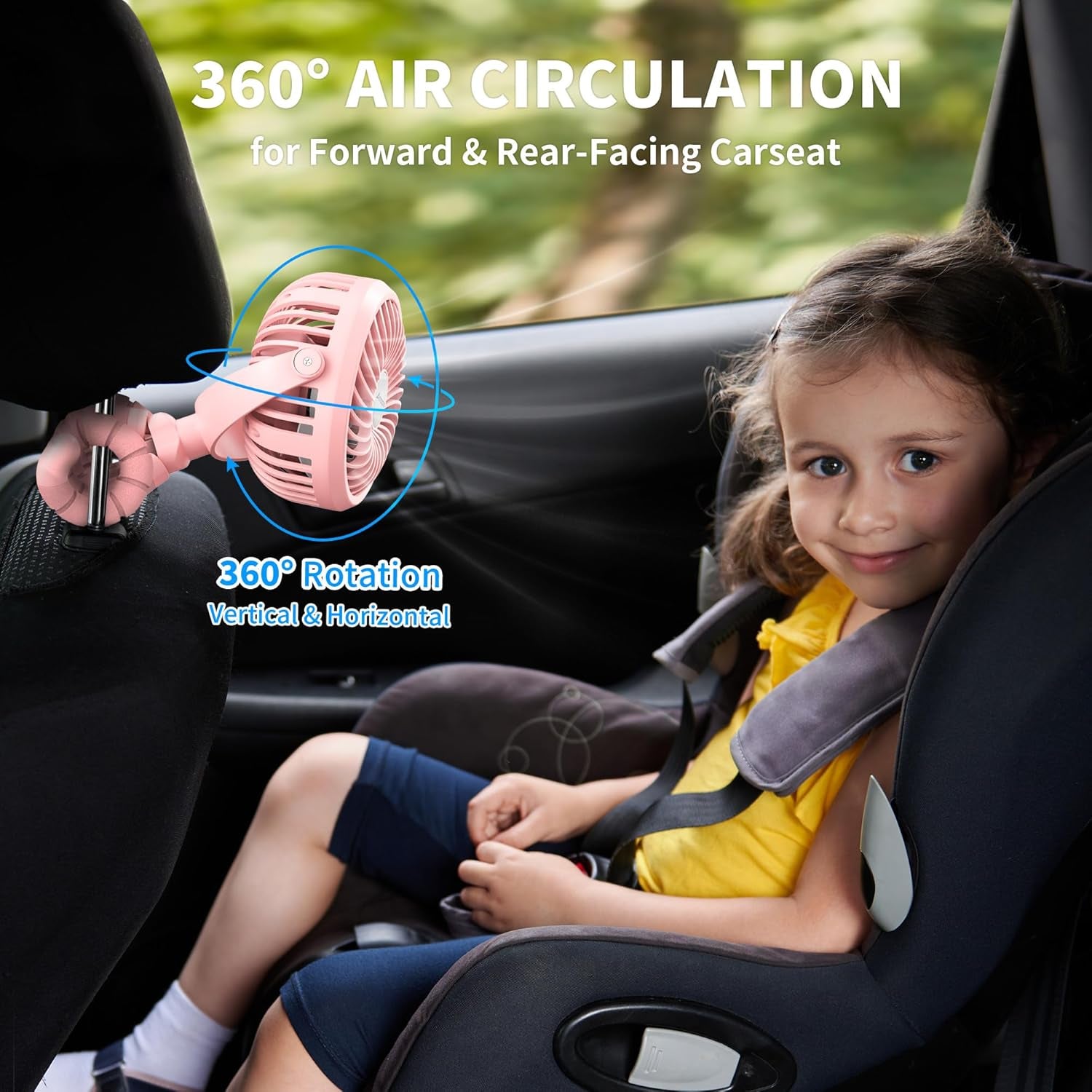Battery Operated Stroller Fan Flexible Tripod Clip on Fan with 3 Speeds and Rotatable Handheld Personal Fan for Car Seat Crib Bike Treadmill (Pink)